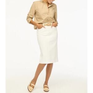 J.Crew Denim Midi Skirt WMNS 00 White A-Lined Stretch 5-Pocket Zip Fly Back Vent